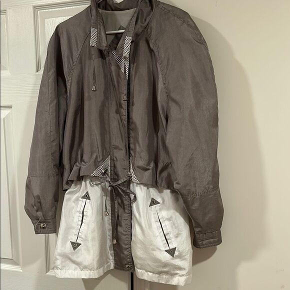 Vintage silky pewter Gray and White Women's Jacket 2X windbreaker - Picture 3 of 8